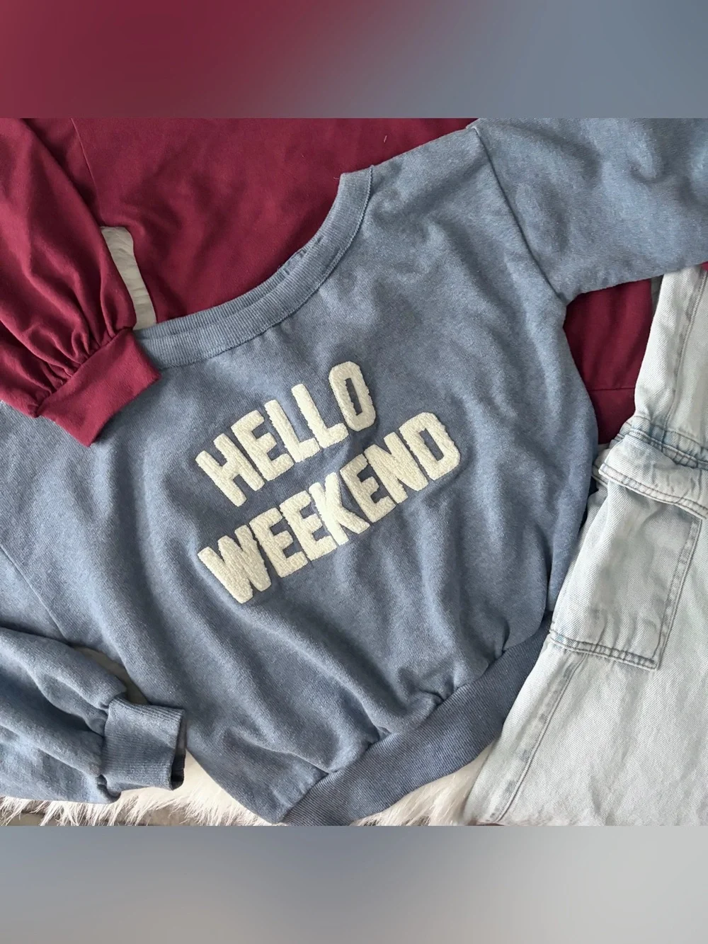 Bundle 3pcs Girls Off the Shoulder Sweatshirts + Wide Leg Cargo Jeans